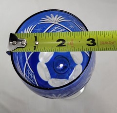 Cobalt Blue Cut To Clear 5.5″ Tall Glass Goblet Diamond And Fan Star Cut