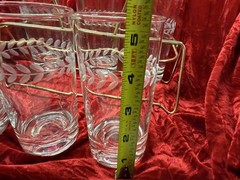 Tumbler Etched Laurel Leaf Set of 6 Anchor Hocking 5.25” With Metal Caddy