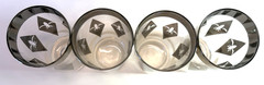 Vintage 4 Dorothy Thorpe Harlequin Diamond Fleur de Lis Drinks Glasses Silver