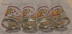4 Vintage Corelle Abundance Juice Glasses Tumblers Fruit Pattern 6 oz EUC!