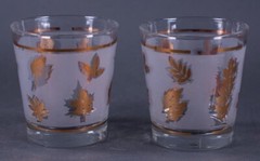 Vtg Continental Can Co Gold Leaves Foliage Rocks Glasses Double Old Fashions DOF