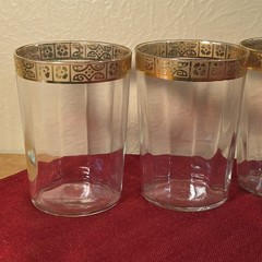 Vintage Tiffin Gold Rimmed Juice Glasses MCM Floral Optical Short Tumbler Drink