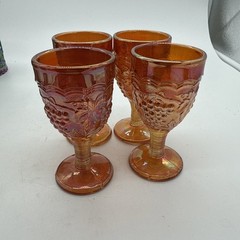 Vintage Set of 4 Imperial Marigold Carnival Glass Stemmed Grape Cordial Glasses