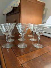 Set of 9 Beautiful Wine glasses Etched with Floral Design