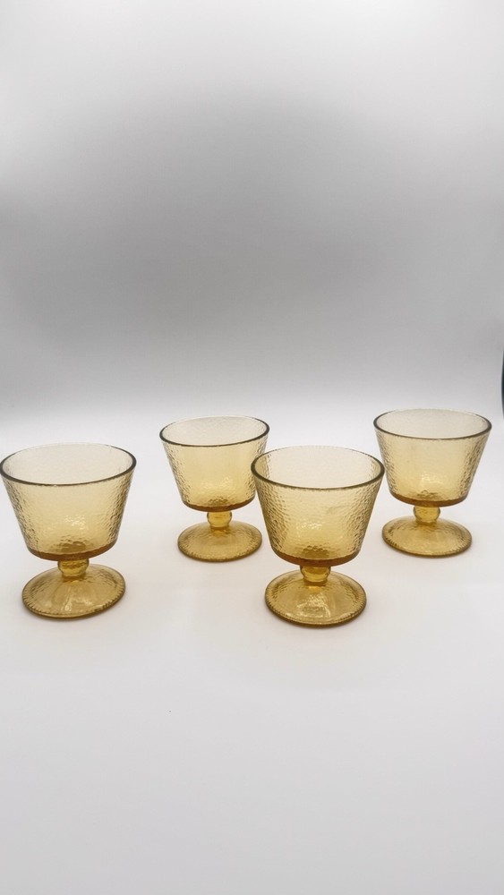 4 Vtg Hazel Atlas Pebblestone Amber Footed Glasses, Textured Dessert Glasses Cup
