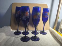 Vintage Libbey Cobalt Blue 2000 The New Millennium Champagne Flutes Set of 6