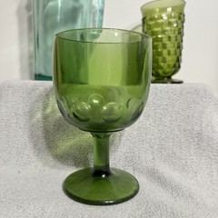 Set of 3 Green Vintage Drinking Glasses, Iced Tea Water Goblets and Blue Pitcher