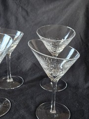 Pier 1 Slanted Clear Crackle 7 1/4″ Martini Glasses Set of 4 Reflections