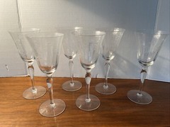 VINTAGE CLEAR CUT FLORAL OPTIC PANEL CRYSTAL STEMWARE GLASSES 8 1/4″ SET OF 6