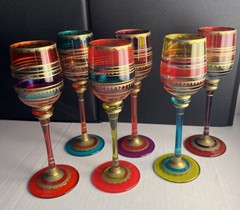 Pier 1 Imports 6 assorted Hand Painted Cordial Glasses, 7 Inch Tall, Very Ornate