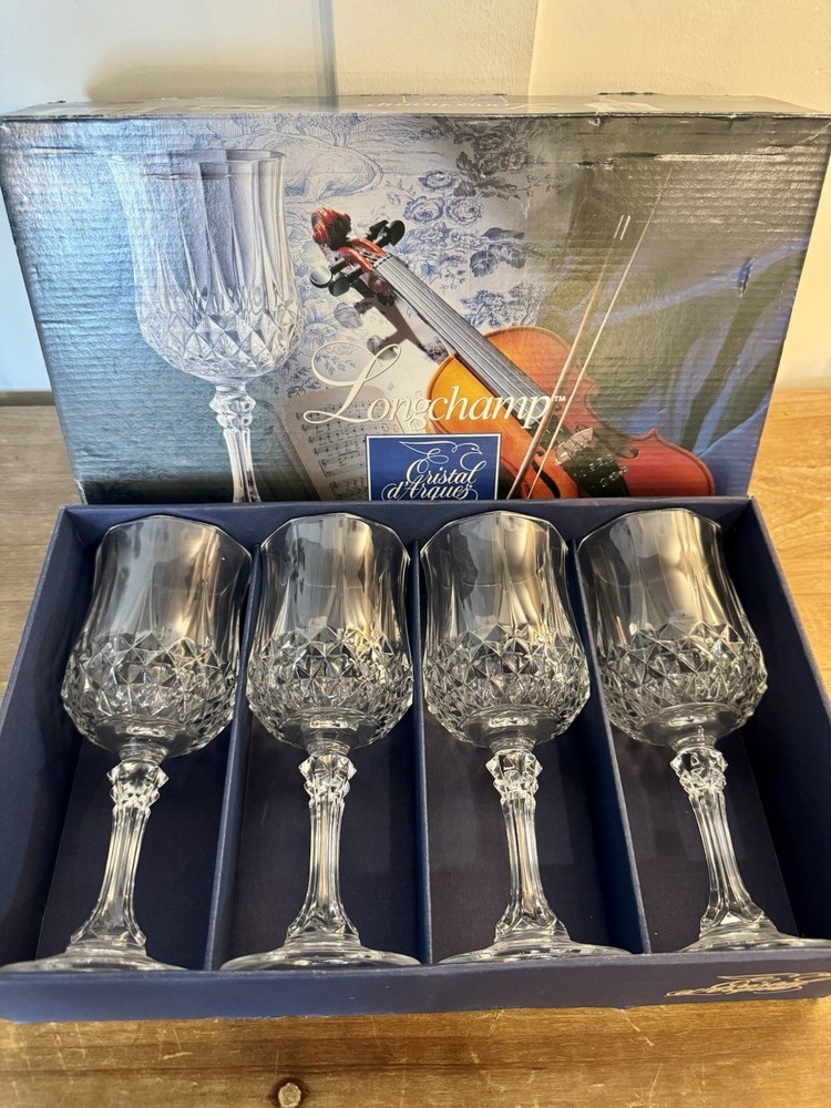 Longchamp Crystal d’Arques Wine Glasses 7.5 oz 4 Pieces Original Box – France