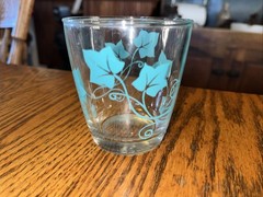Vintage Hazel Atlas Sour Cream Glass Blue Ivy 1/2 Pint 3-1/4”