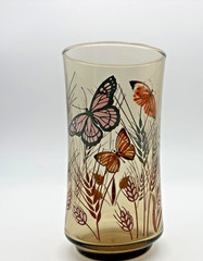 MCM Libbey Amber Wheat and Butterfly Tumbler Water Glass Replacement Boho