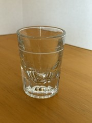 Vintage Clear Glass Shot Glass 2oz Heavy Bottom White Stripe Barware 3 inch Tall