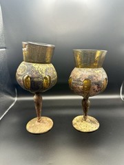 Vintage Mexican Vidrio Azogado Amber Glass Goblets Pair Attributed Odilón Ávalos