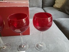 Lenox HOLIDAY GEMS RUBY BALLOONS 10oz Crystal Wine Glass Set 4Pc Excellent Cond!