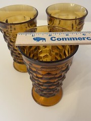 Vtg Whitehall Harvest Gold Colony Iced Tea Pedestal Glasses Footed 6″ (set of 3)