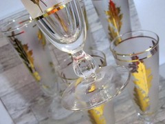 Libbey Frosted Gold Leaf Glasses Mid Century Barware Pilsner Set of 6 Vintage