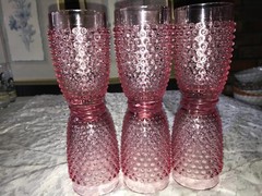 Vintage Set of 6 LE SMITH Glass PINK Raised HOBNAIL 13oz Drinking TUMBLER 5½» T