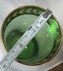 6-VTG MCM EMERALD GREEN TOM COLLINS GLASSES W GOLD LEAF RIM DESIGN