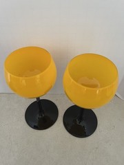 Hand Blown Glass Stemmed Wine Goblets Yellow And Black Modern 6.25”x3” Set Of 2
