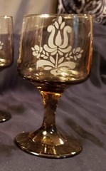 Pfaltzgraff Village Wine Or Juice Etched Glass Brown Stemware 6 oz Size Set Of 4