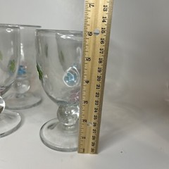 Set Of 4 Glass Goblets With Pink, Green, And Blue Applied Flowers Fused Glass