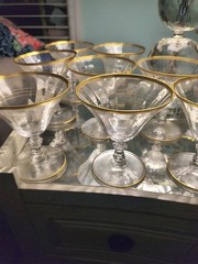8- GLASTONBURY LOTUS Gold Encrusted RAMBLER ROSE GOKD Optic Cordials 4.5” Tall