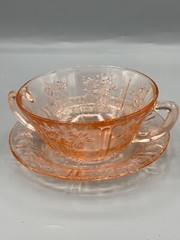 Vintage Federal Glass Company Cream Soup Bowl- Sharon Cabbage Rose in Pink set 2