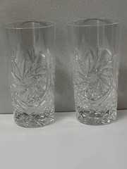 American Cut Crystal Glass Tumbler Set With Whirling Star And Fan Pattern
