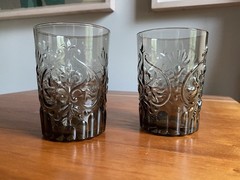 Set of 2 Smoke / Black Glass tumblers – EUC – Portugal?