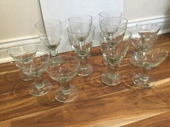 RARE Thick stem Heavy Tall tint Green Glass Glassware Set 6-Glass 7»X3.5