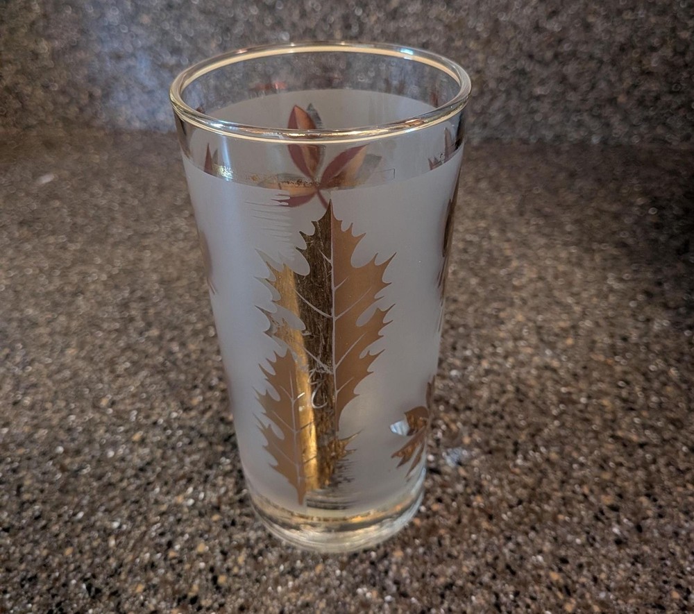 Libbey Gold Leaf Frosted High Ball/Tom Collins Glass | Vintage Mid-Century Moder