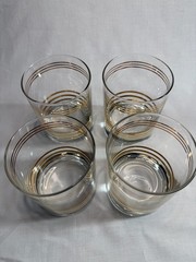 Set of 4 MCM Tumblers Gold Striped Double Old Fashion