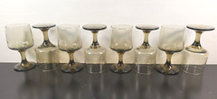 8 Libbey Tawny Accent Wine Glass Set Vintage Smoke Brown Retro Bar Stemware Lot