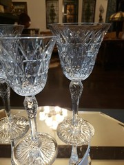 Water Goblets & Wine Glass , cut Crystal SIGNED Saint St Louis cross-cut diamond