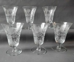 Vintage Morgantown Mayfair Etched Glasses Cocktail Juice Ice Tea Water 6 Footed