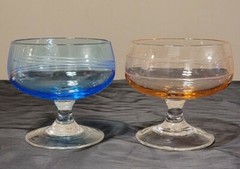(6) Hand Crafted Etched Crystal Dessert/Cocktail Glasses-Blue/Green/Pink/Yellow
