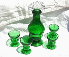 MOONDROPS New Martinsville EVERGREEN Decanter and 4 Ftd WHISKEY’s SET