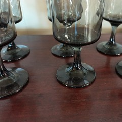 Set Of 6 Vintage Libbey Gray Optic Swirl Smoke Water Goblets Wine 6.5″ Glasses