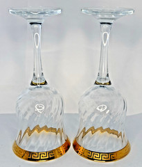 Wine Glasses Italian Gold Gilt Greek Key 7.5″ Crystalleria Fumo T Preziosi Set 2