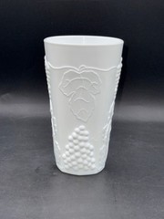 Milk Glass Tumbler With Grape & Vine Relief Design 6 Inches Tall 3.5-Inch Diamet
