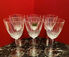 Luminarc USA Set 6 Vntg Crystal Claret Wine Glasses Diamant Pattern A464