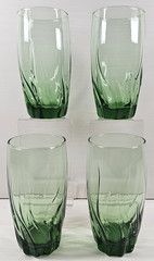 4 Anchor Hocking Central Park Ivy Green Iced Tea Set Swirl Wave Flat Tumbler Lot