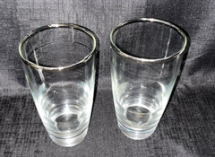 TWO Libbey Glass Company 3003-15 Clear 16 oz Highball Tumblers w Platinum Rim