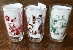 3 Vintage MCM Swanky Swigs Kraft Cheese Juice Glasses 3.75” Bustling Betsy *Chip