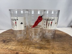 2-Tervis Playing Cards Clear Plastic Tumblers And 1 Hot Pepper Tervis Tumble 6”