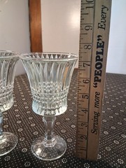 Two Fostoria Aspen Water Goblet Ribbed/Diamond Cut Flair Foot, 7″ T/9 oz (2pc)