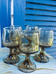 Vintage Smoked Glass Set Of 5 Shot Glasses 3.5 in Cordials Cognac Snifter Style