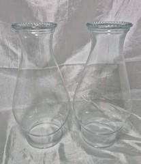 Vtg Pair Glass Chimney Oil Lamp Beaded Flared Top Rim 8 1/2″ Tall 2 7/8″ Fitter